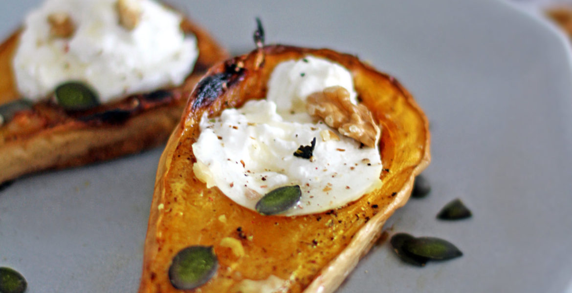 Abóbora caramelizada com burrata